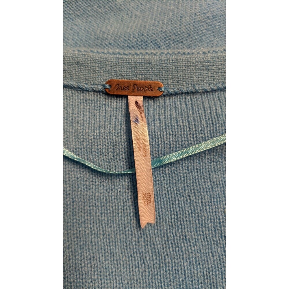 NEW~Women's Free People Harmony Cashmere V-Neck Sweater in Blue "Grecian Sea" XS - Picture 12 of 14